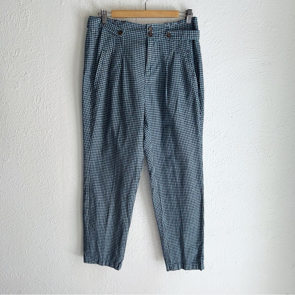 Sundance Life Of Dreams Gingham Plaid Pants Petite Blue Linen Cotton Sz P8 - Picture 2 of 6